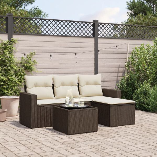 vidaXL Salon de jardin avec coussins 5 pcs marron r&eacute;sine tress&eacute;e