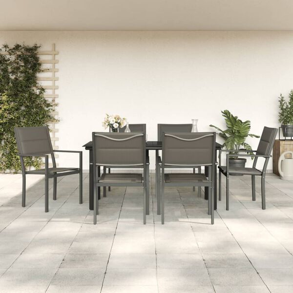 vidaXL Ensemble &agrave; manger de jardin 7 pcs noir textil&egrave;ne et acier