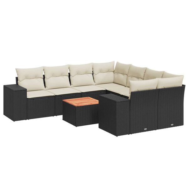 vidaXL Salon de jardin 9 pcs avec coussins noir r&eacute;sine tress&eacute;e