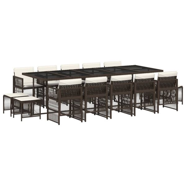 vidaXL Ensemble &agrave; manger de jardin avec coussins 15 pcs marron rotin