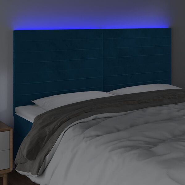vidaXL T&ecirc;te de lit &agrave; LED Bleu fonc&eacute; 180x5x118/128 cm Velours