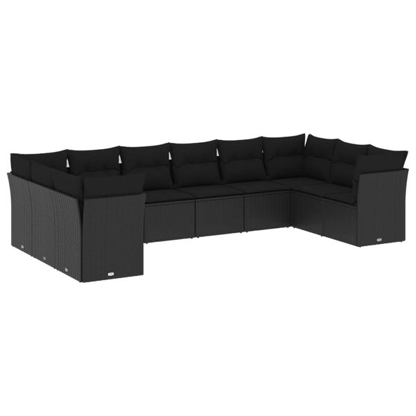 vidaXL Salon de jardin 10 pcs avec coussins noir r&eacute;sine tress&eacute;e