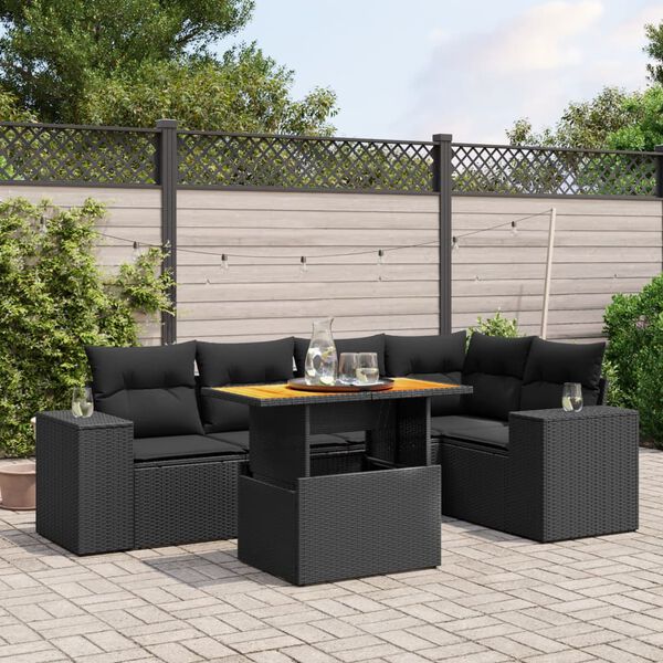 vidaXL Salon de jardin 6 pcs avec coussins noir r&eacute;sine tress&eacute;e