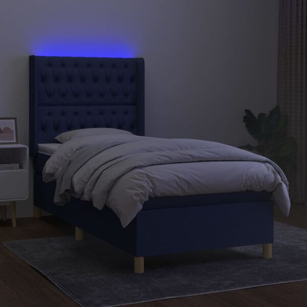 vidaXL Sommier &agrave; lattes de lit matelas et LED Bleu 90x190 cm Tissu