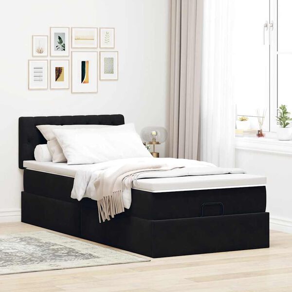 VidaXL Cadre de lit ottoman avec matelas noir 100x200cm velours