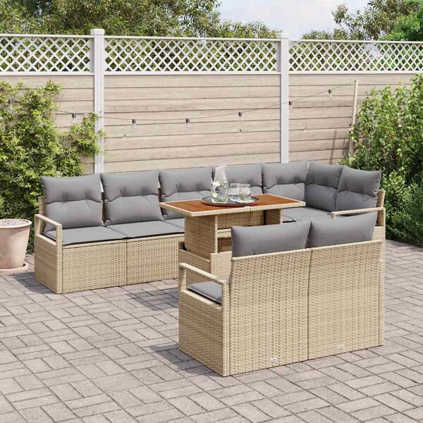 vidaXL Ensemble de canap&eacute; de jardin avec coussin 9 pcs Beige et gris