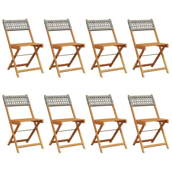 vidaXL Chaises de jardin pliantes lot de 8 gris poly rotin bois massif
