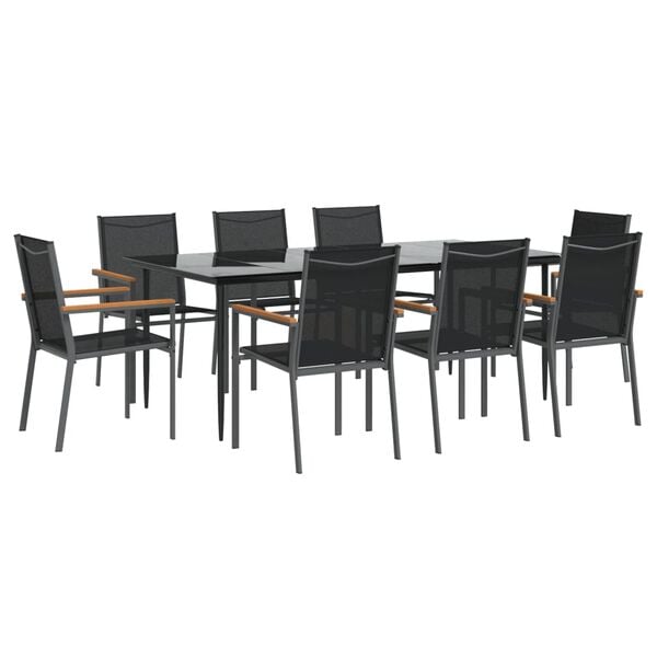 vidaXL Ensemble à manger de jardin 9 pcs noir textilène et acier