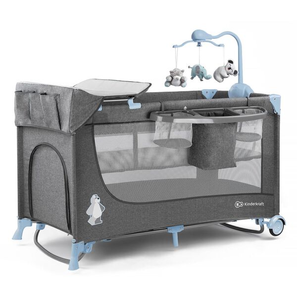 Kinderkraft Lit d'enfant de voyage JOY avec accessoires Bleu et gris