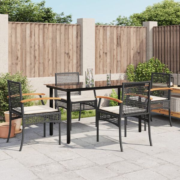 vidaXL Ensemble &agrave; manger de jardin coussins 5pcs Noir R&eacute;sine tress&eacute;e