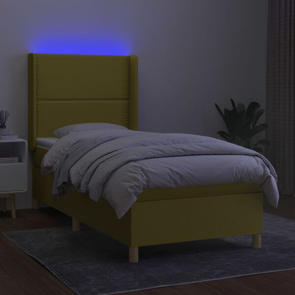 vidaXL Sommier &agrave; lattes de lit matelas et LED Vert 80x200cm Tissu