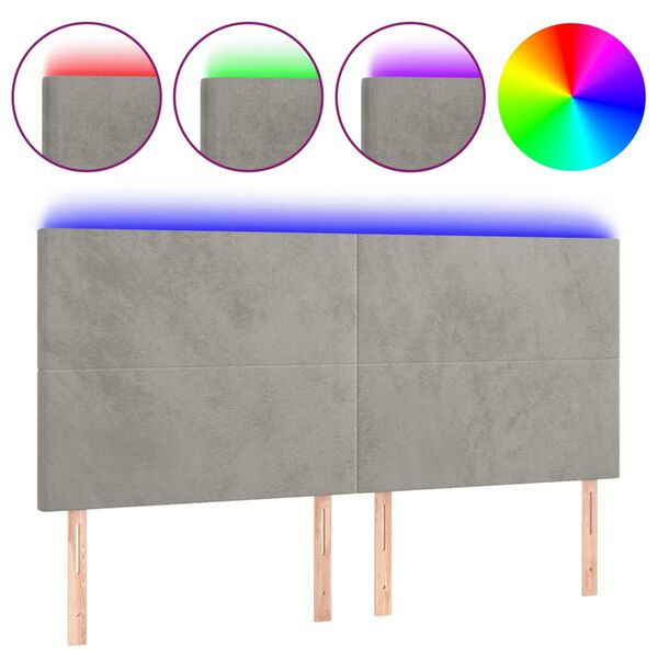 vidaXL T&ecirc;te de lit &agrave; LED Gris clair 160x5x118/128 cm Velours