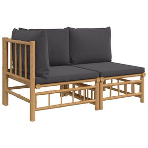 vidaXL Salon de jardin 2 pcs avec coussins gris fonc&eacute; bambou