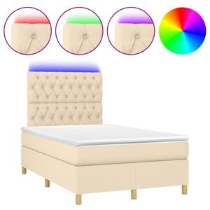 vidaXL Sommier &agrave; lattes de lit et matelas et LED Cr&egrave;me 120x200cm Tissu
