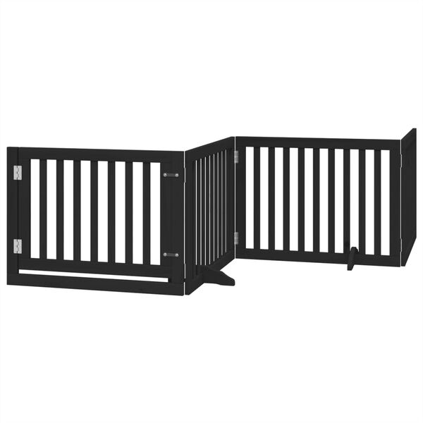 vidaXL Barri&egrave;re pour chiens et porte 4 panneaux noir bois de peuplier