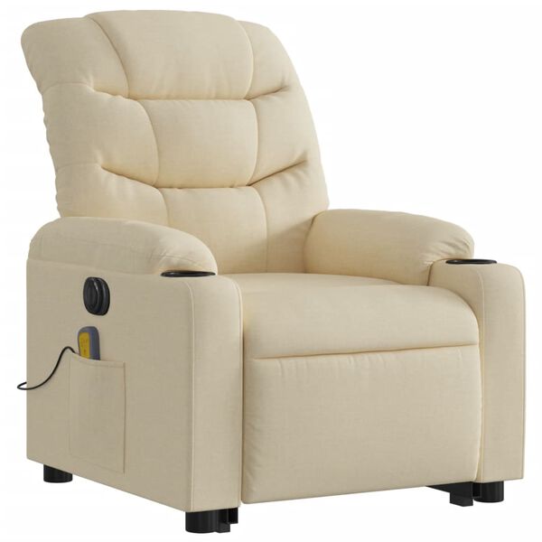 vidaXL Fauteuil inclinable de massage électrique Crème Tissu