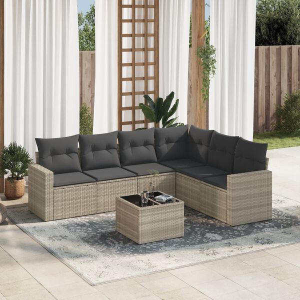 vidaXL Salon de jardin avec coussins 7 pcs gris clair r&eacute;sine tress&eacute;e