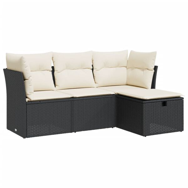 vidaXL Salon de jardin 4 pcs avec coussins noir r&eacute;sine tress&eacute;e