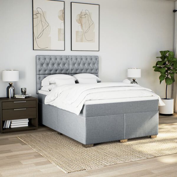vidaXL Sommier &agrave; lattes de lit avec matelas Gris clair 140x190cm Tissu