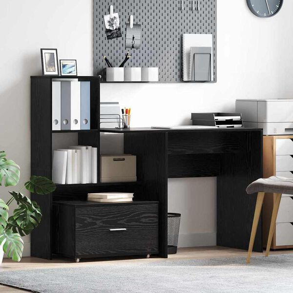 vidaXL Bureau Ch&ecirc;ne noir 131,5 x 50 x 106,5 cm Bois d'ing&eacute;nierie