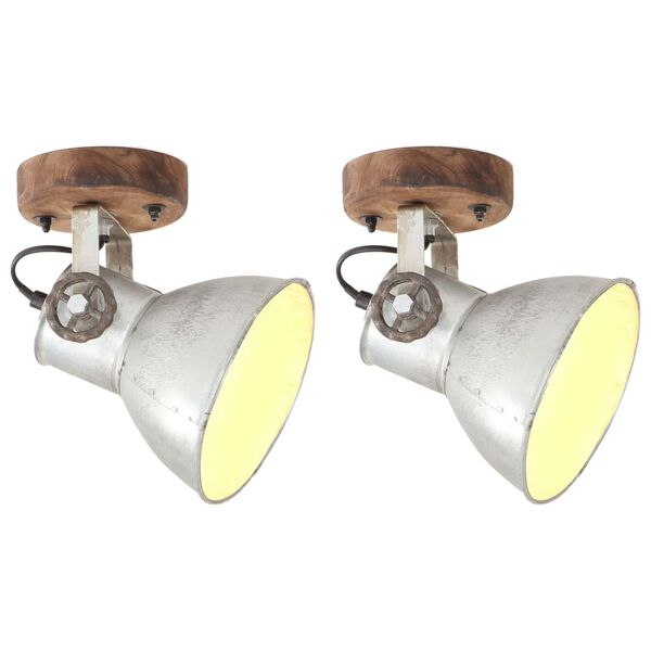 vidaXL Lampe murale industrielle/plafonnier 2 pcs Argent&eacute; 20x25 cm E27