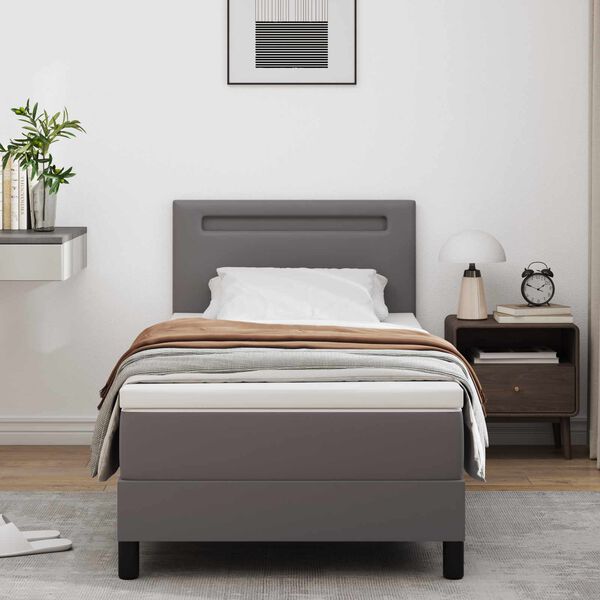 vidaXL Lit &agrave; ressorts avec matelas Gris 90 x 200 cm Simili cuir