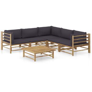 vidaXL Salon de jardin 6 pcs avec coussins gris fonc&eacute; bambou