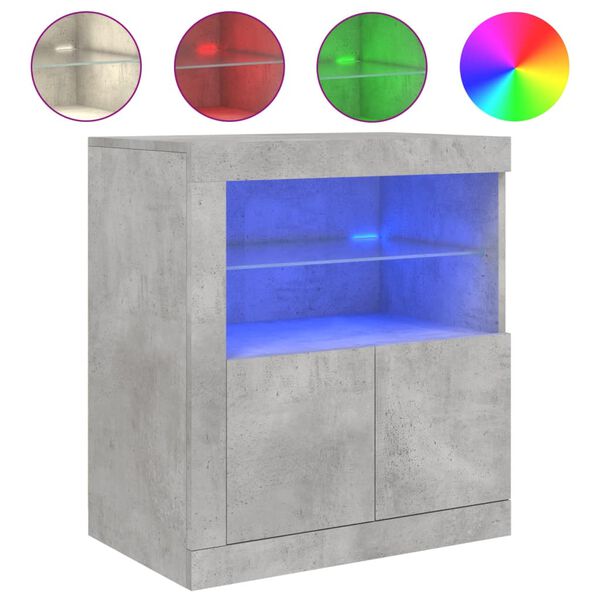 vidaXL Buffet avec lumi&egrave;res LED gris b&eacute;ton 60,5x37x67 cm