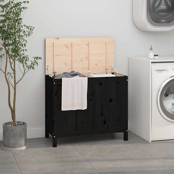 vidaXL Bo&icirc;te &agrave; linge Noir 88,5x44x76 cm Bois massif de pin
