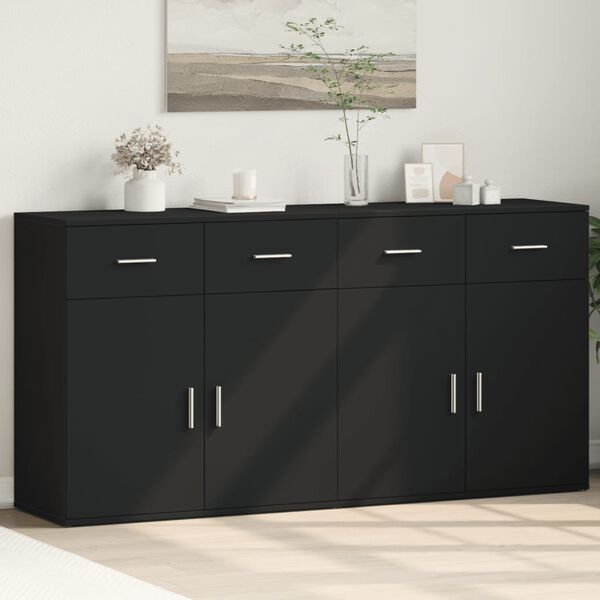 vidaXL Buffets 2 pcs noir 79x38x80 cm bois d'ing&eacute;nierie