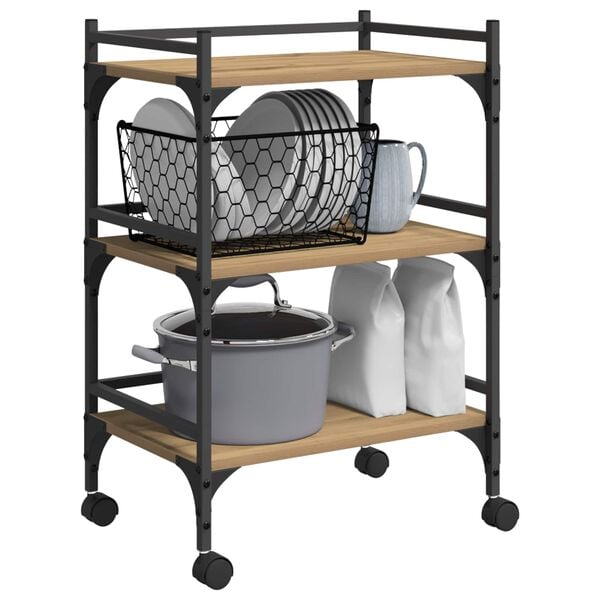 vidaXL Chariot de cuisine Ch&ecirc;ne artisanal 50 x 35 x 75,5 cm