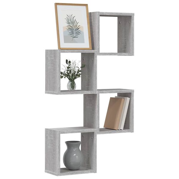 vidaXL &Eacute;tag&egrave;res Murales avec &eacute;tag&egrave;re 4 pcs Gris Sonoma 26 x 15 x 26 cm
