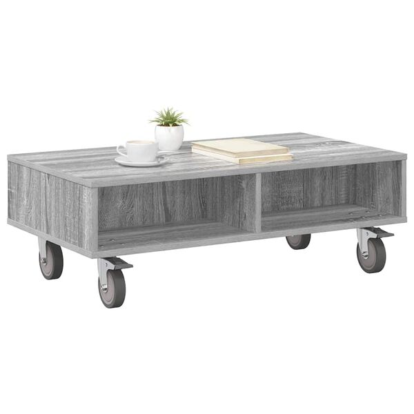 vidaXL Table d'appoint avec roues Gris Sonoma 90 x 50 x 30 cm
