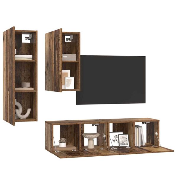 vidaXL Ensemble meuble TV 4 pcs Bois Ancien Bois d'ing&eacute;nierie