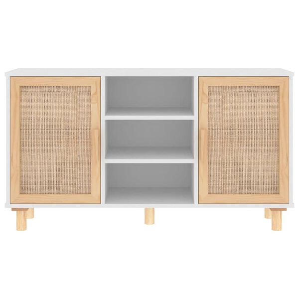 vidaXL Buffet Blanc 105x30x60 cm Bois de pin massif et rotin naturel