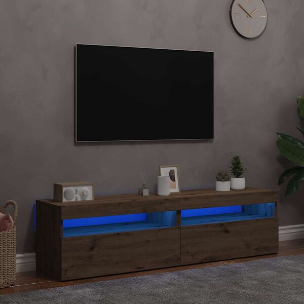 vidaXL Meubles TV avec lumi&egrave;res LED 2 pcs ch&ecirc;ne artisanal