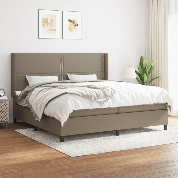vidaXL Sommier &agrave; lattes de lit avec matelas Taupe 200x200 cm Tissu