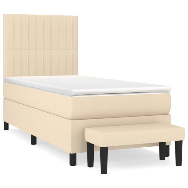 vidaXL Sommier &agrave; lattes de lit avec matelas Cr&egrave;me 90x200 cm Tissu