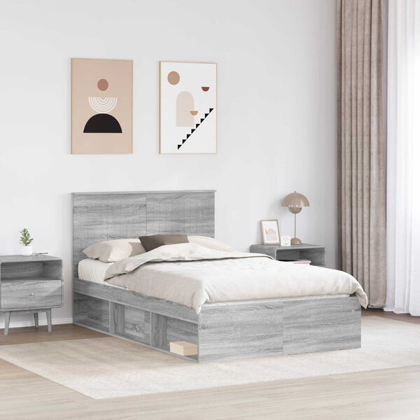 vidaXL Cadre de lit Gris Sonoma 120 x 200 cm Bois de pin massif