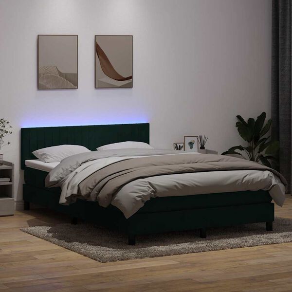 vidaXL Sommier &agrave; lattes de lit et matelas et LED vert fonc&eacute; 160x220cm velours