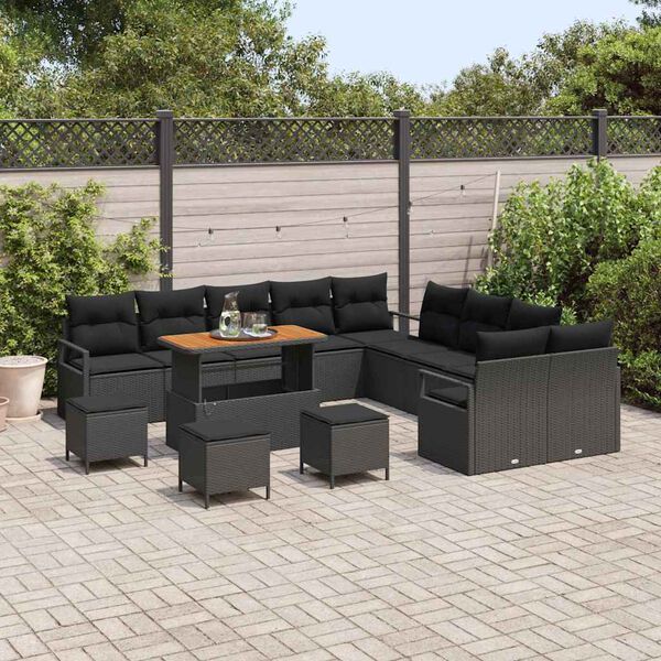 vidaXL Ensemble de canap&eacute; de jardin avec coussin 14 pcs Noir