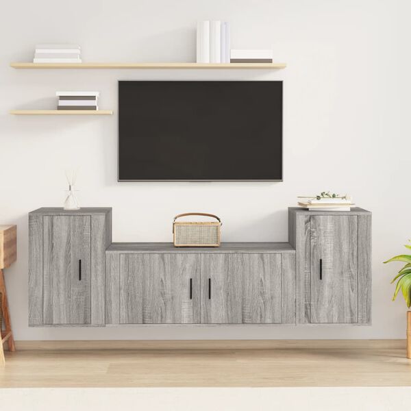 vidaXL Ensemble de meubles TV 3 pcs Sonoma gris Bois d'ing&eacute;nierie
