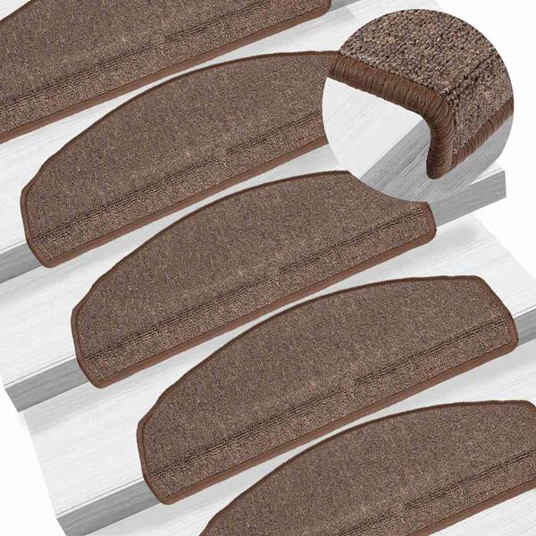 vidaXL Tapis d'escalier 15 pi&egrave;ces 65 x 24 x 4 cm Marron caf&eacute; Demi-rond Grand
