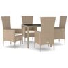 vidaXL Ensemble &agrave; manger de jardin avec coussins 5pcs Beige poly rotin