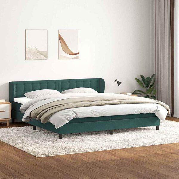 vidaXL Sommier &agrave; lattes de lit et matelas vert fonc&eacute; 200x210cm velours