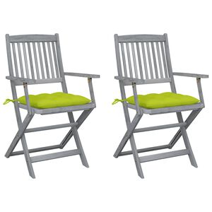 vidaXL Chaises pliantes (lot de 2) avec coussins, en bois d'acacia massif