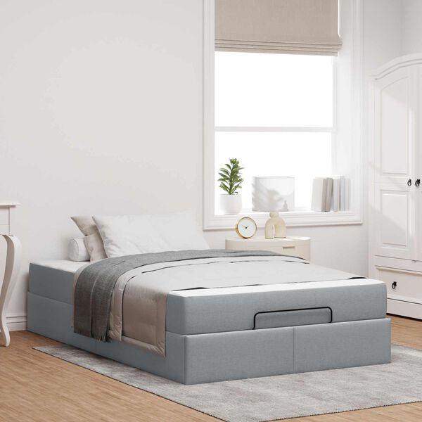 vidaXL Cadre de lit avec matelas avec matelas 2 pcs Gris clair tissu