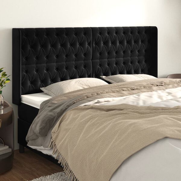 vidaXL T&ecirc;te de lit avec oreilles Noir 183x16x118/128 cm Velours