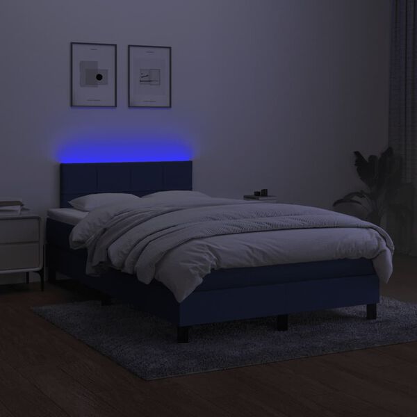vidaXL Sommier &agrave; lattes de lit matelas et LED bleu 120x190 cm tissu