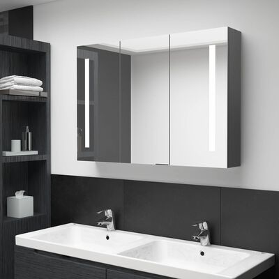 vidaXL Armoire de salle de bain à miroir LED 89x14x62 cm Gris